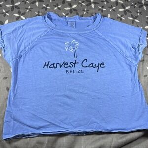 US Vintage Women's Crop Top Harvest Caye Belize Tshirt Blue L/XL Never Worn